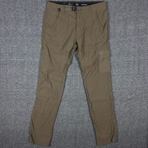 Prana Stretch Zion Slim Pants II Mens 32x34 Brown Cargo Belted Hiking Outdoor